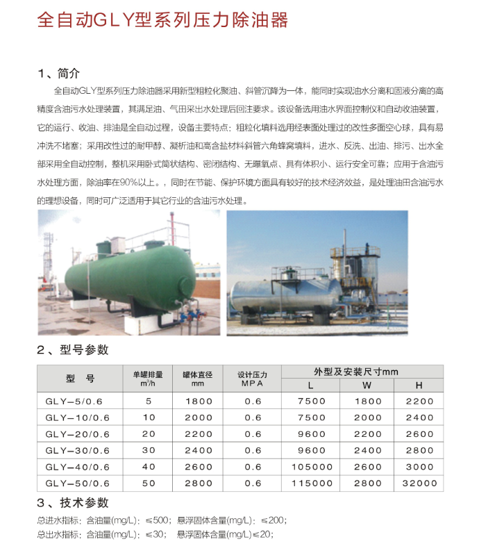全自动GLY型 系列压力除油器