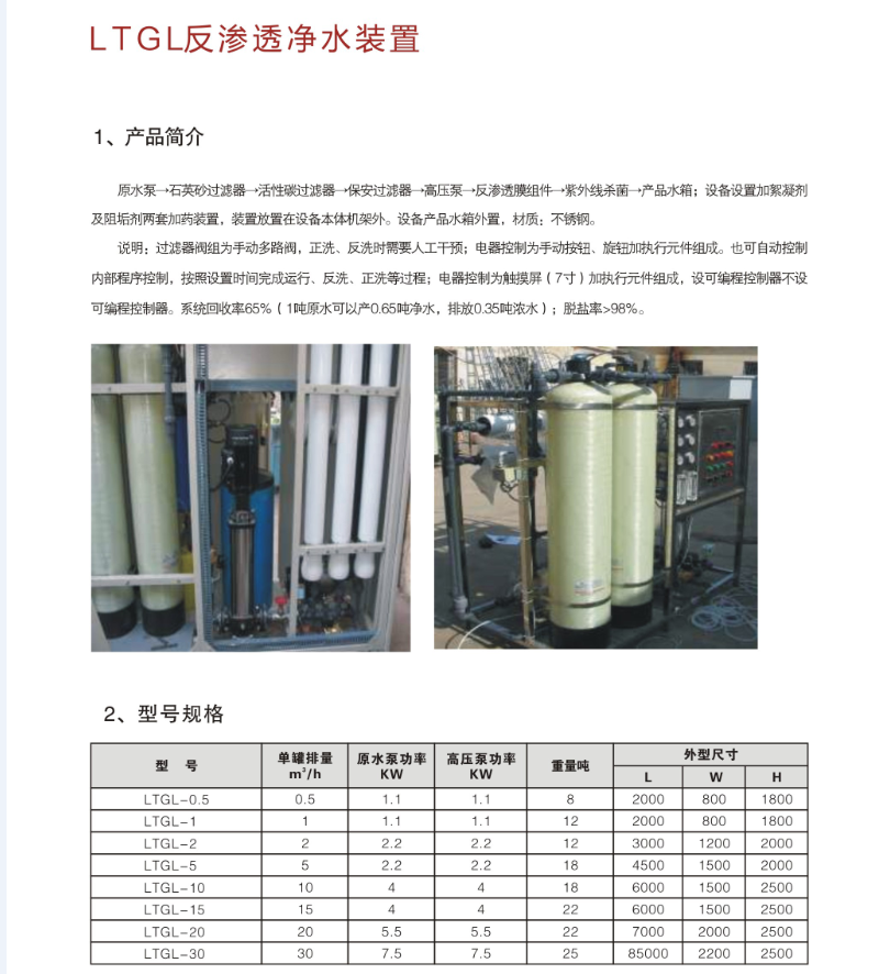 LTGL反渗透水装置