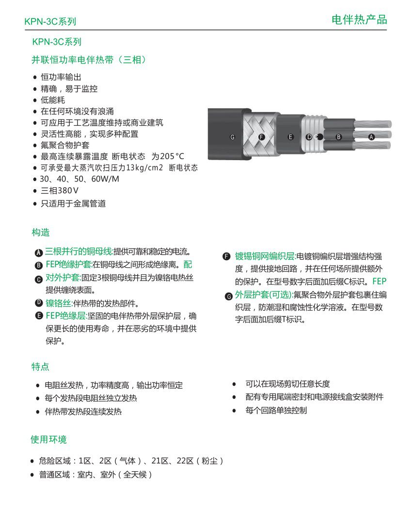 KPN-3C系列 并联恒功率电伴热带（三相）