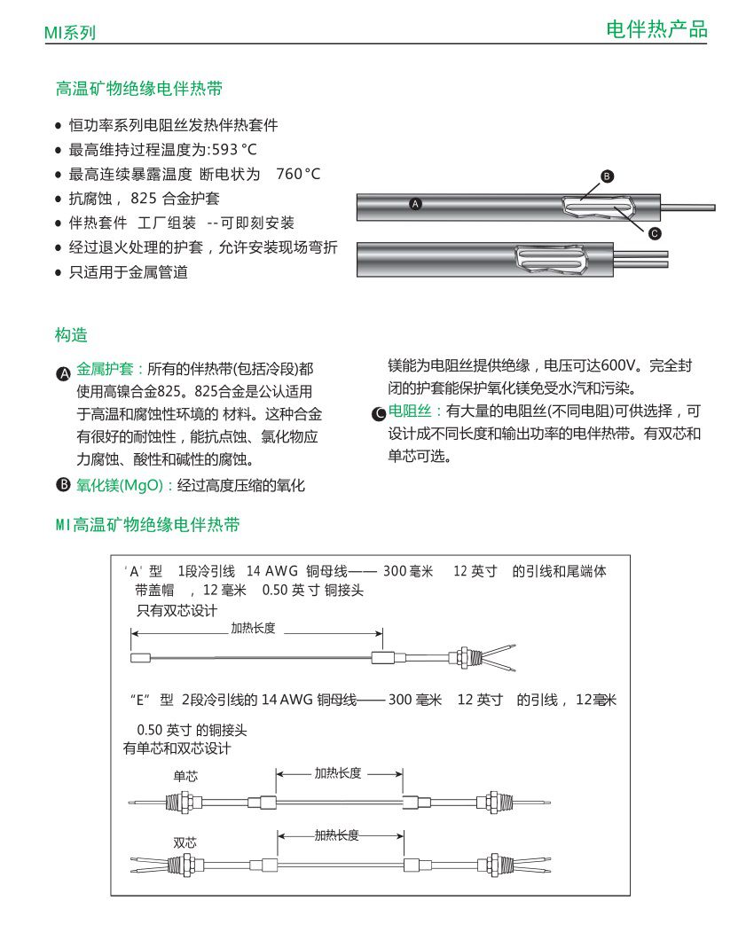 MI系列 高温矿物绝缘电伴热带